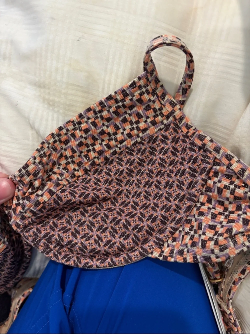 NWT L*Space Womens Missy shimmer kaleidoscope mosaic print swim Bikini Top M